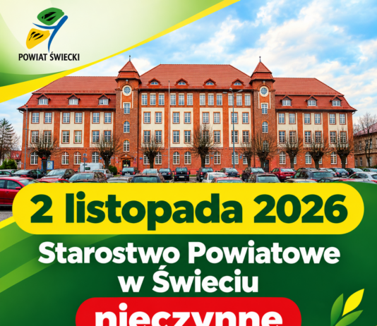 2 listopada Starostwo Powiatowe w Świeciu nieczynne